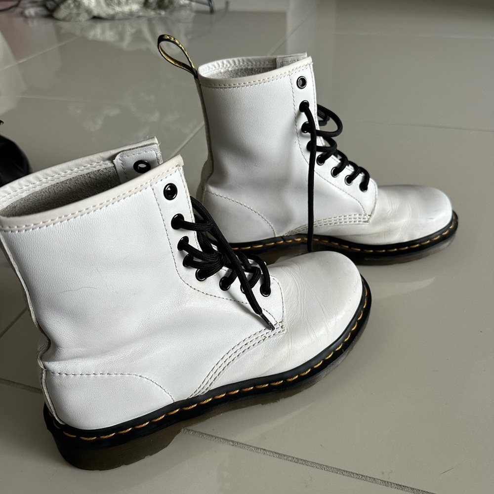 Dr. Martens White Leather Boots with Black Accents 1460